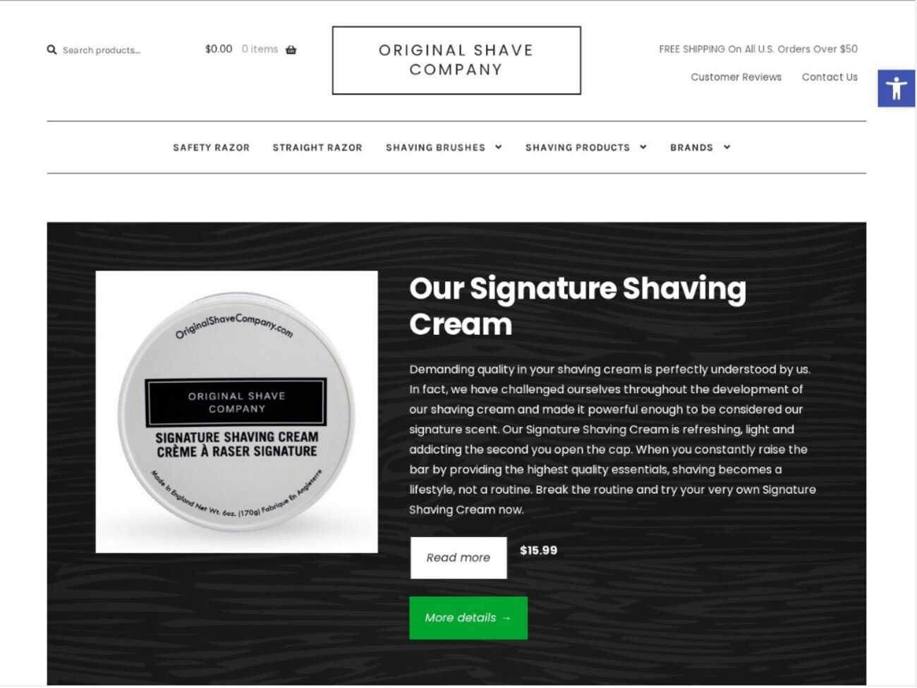 woocommerce examples: original shaving company home page