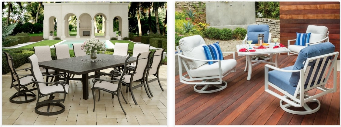 dropship furniture: two images of outdoor furniture, including outdoor chairs and tables