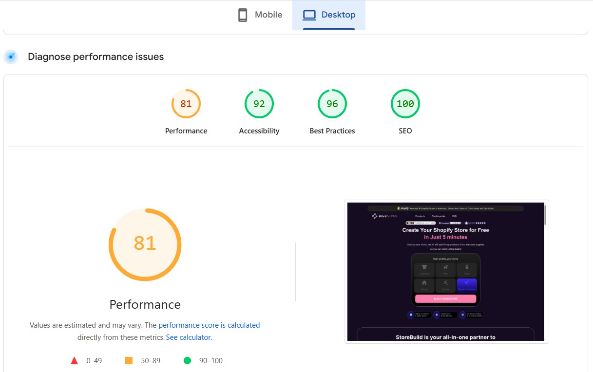 Pagespeed insights insight