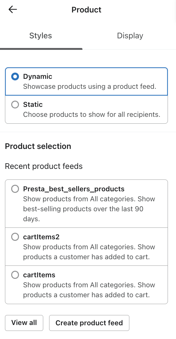 dynamic and static product options