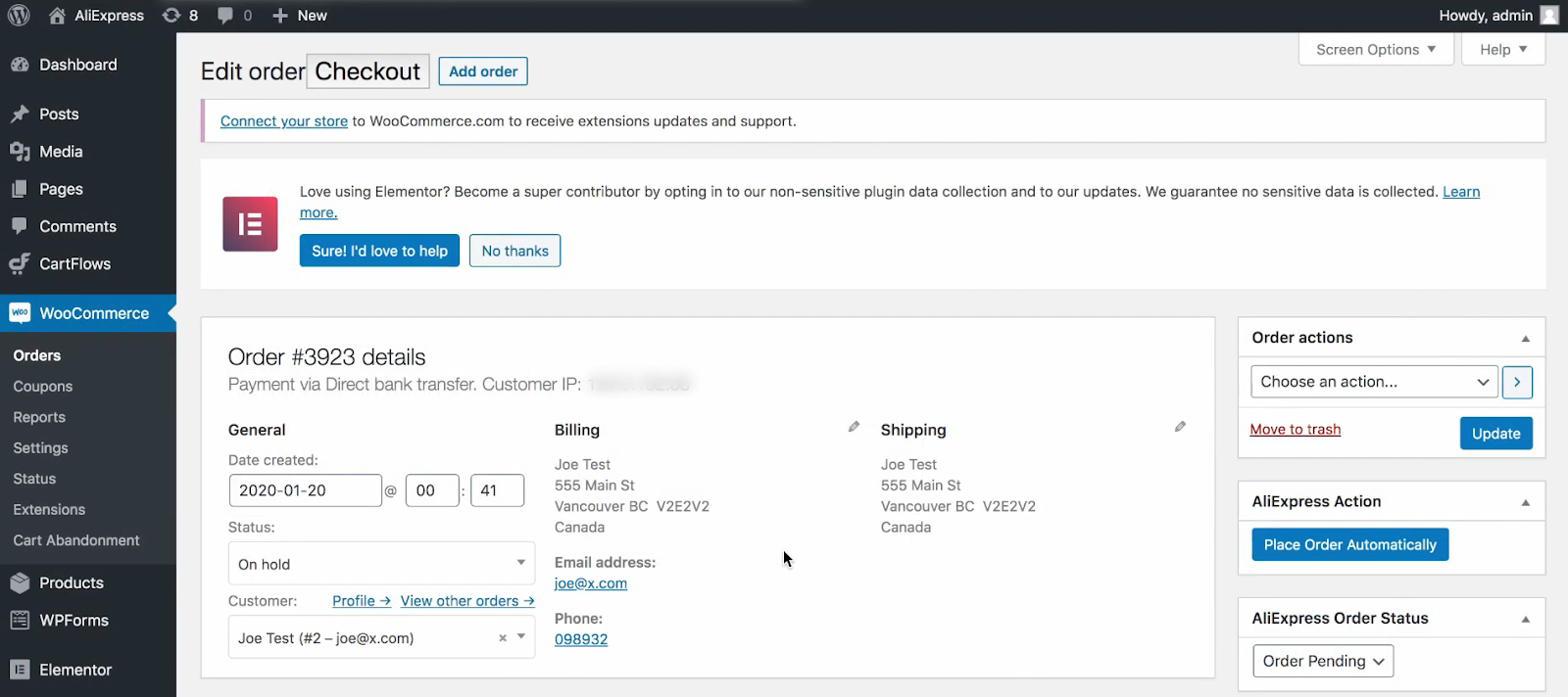 WooCommerce dropshipping plugin's dashboard