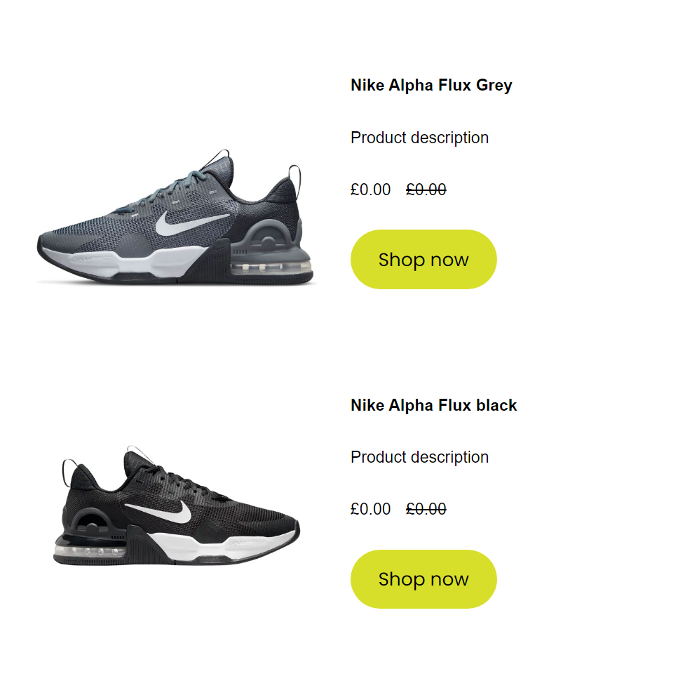 nike shoes product listing