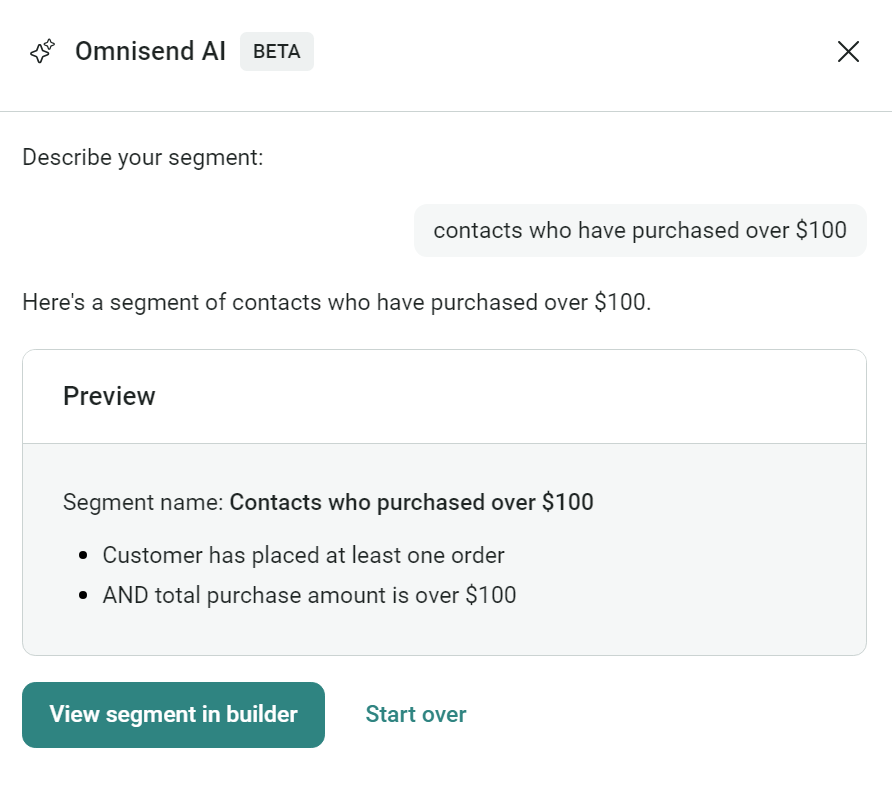 omnisend vs klaviyo: omnisend AI segment builder