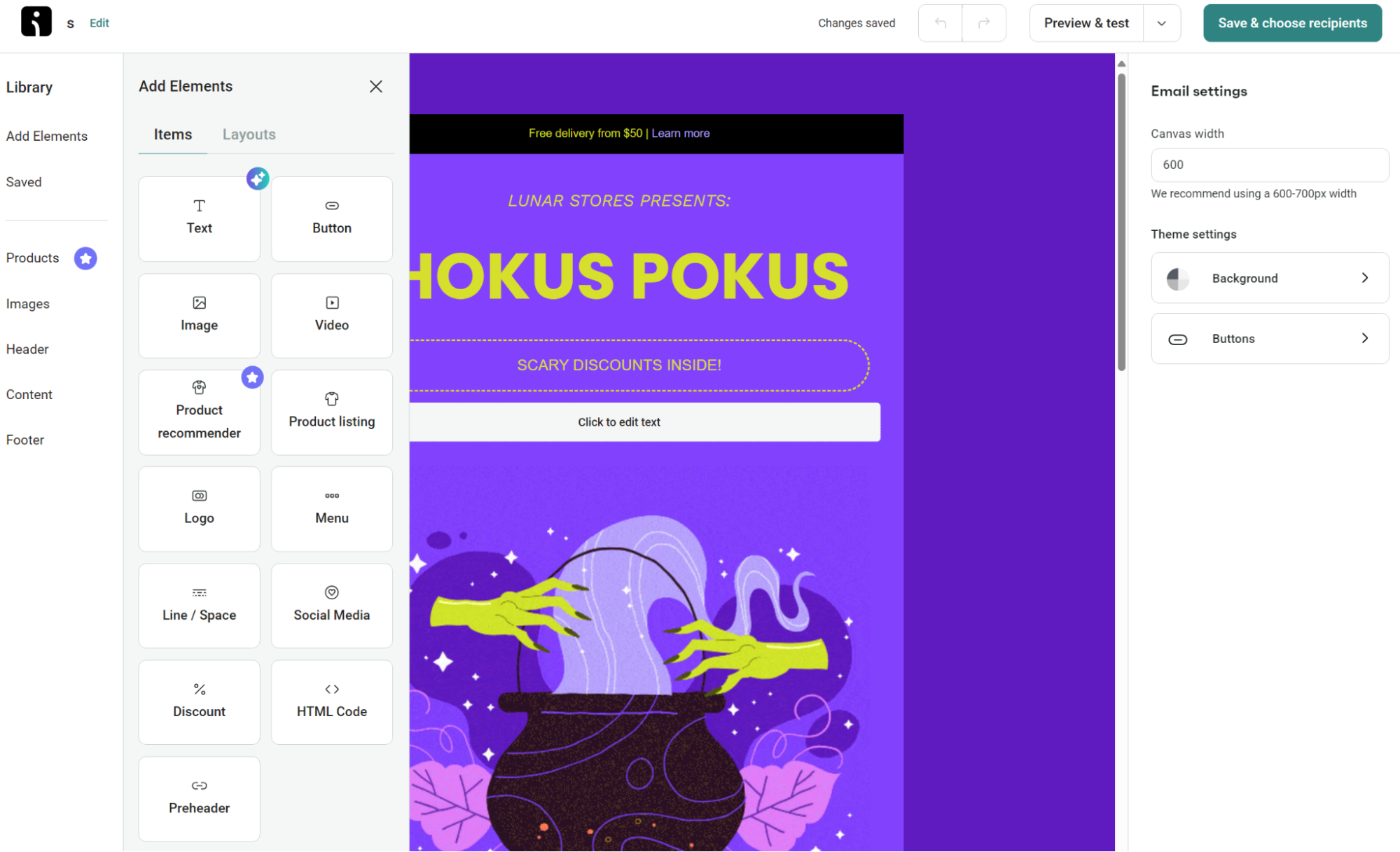 omnisend email builder settings