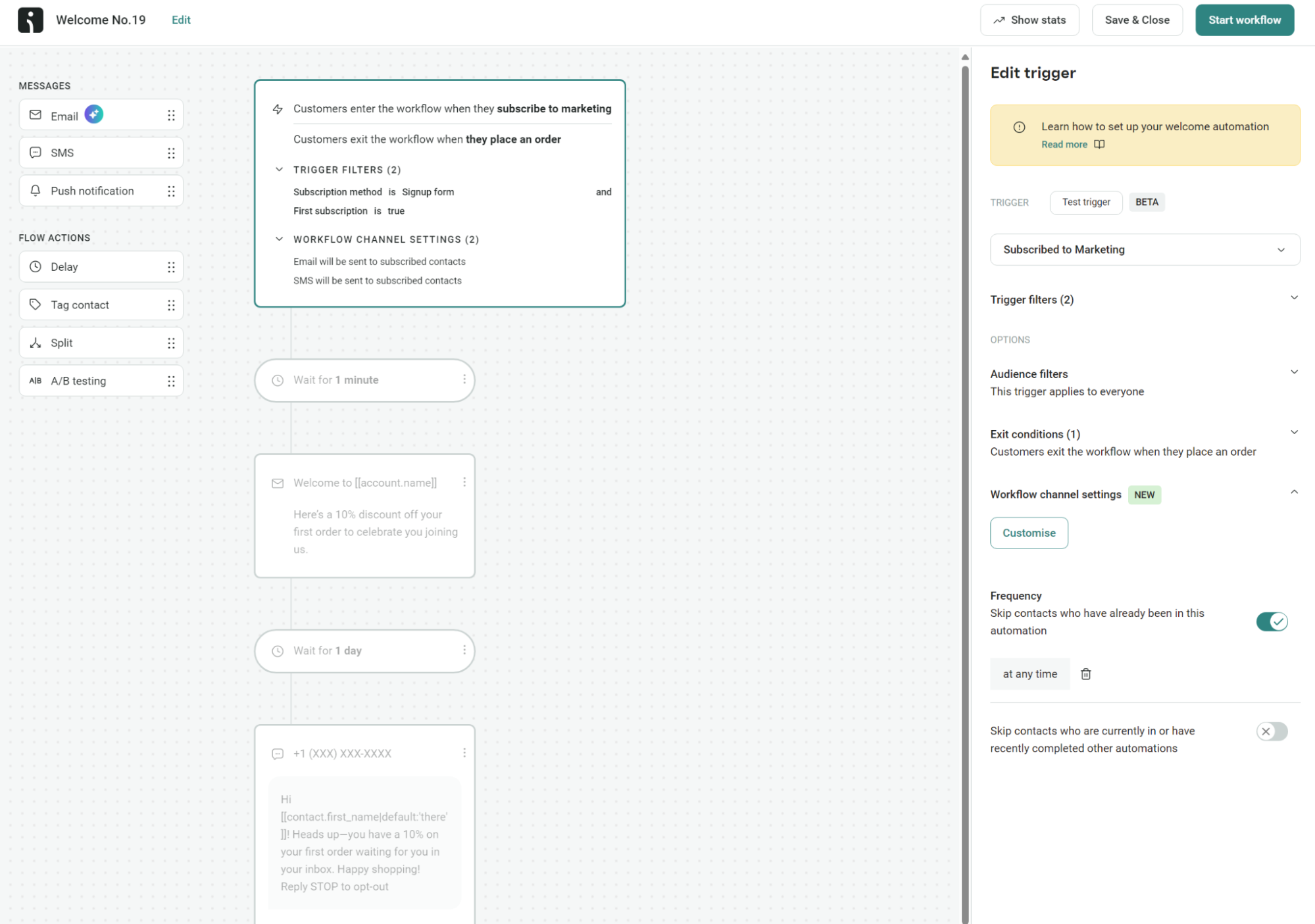 omnisend welcome flow
