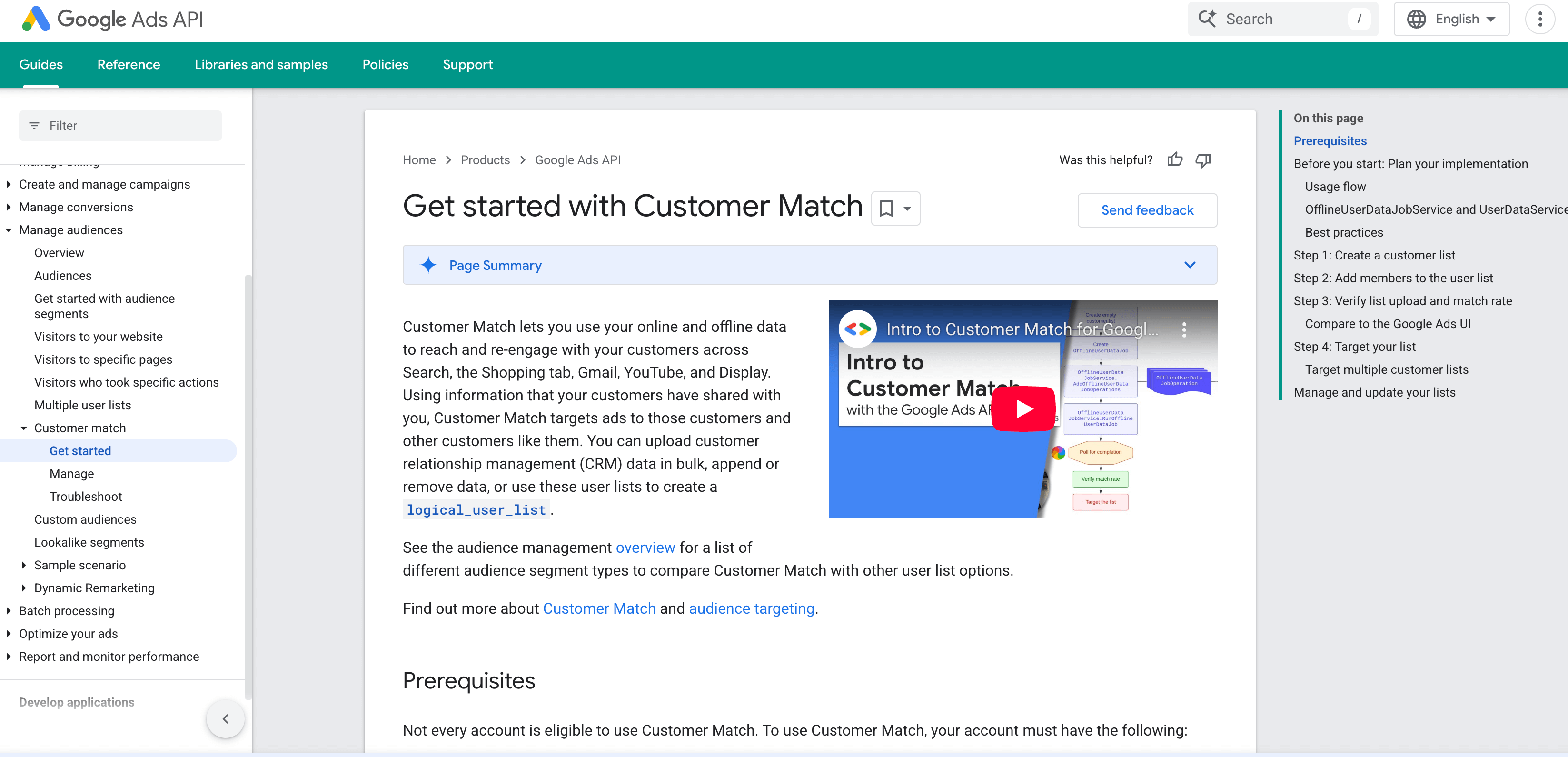 Omnisend integrations: Google support page explaining how to get started with Customer Match