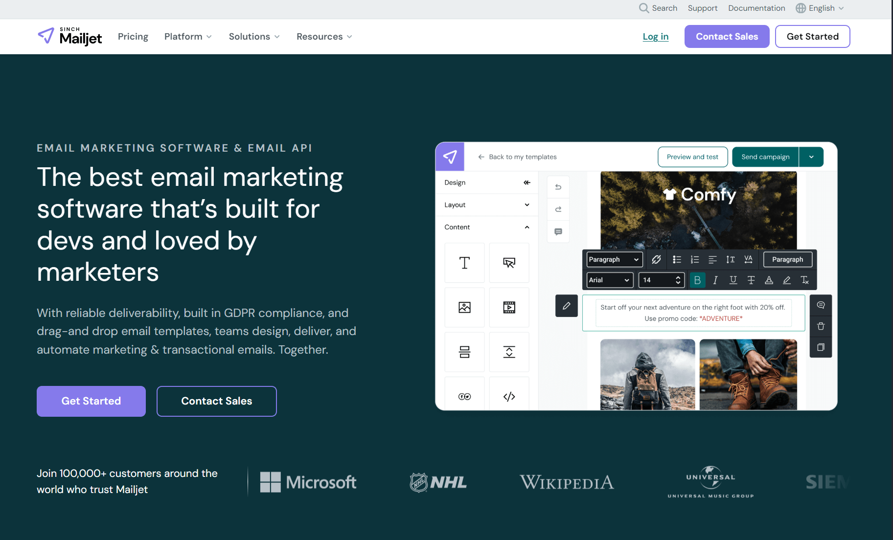 Cheap email marketing: Mailjet home page