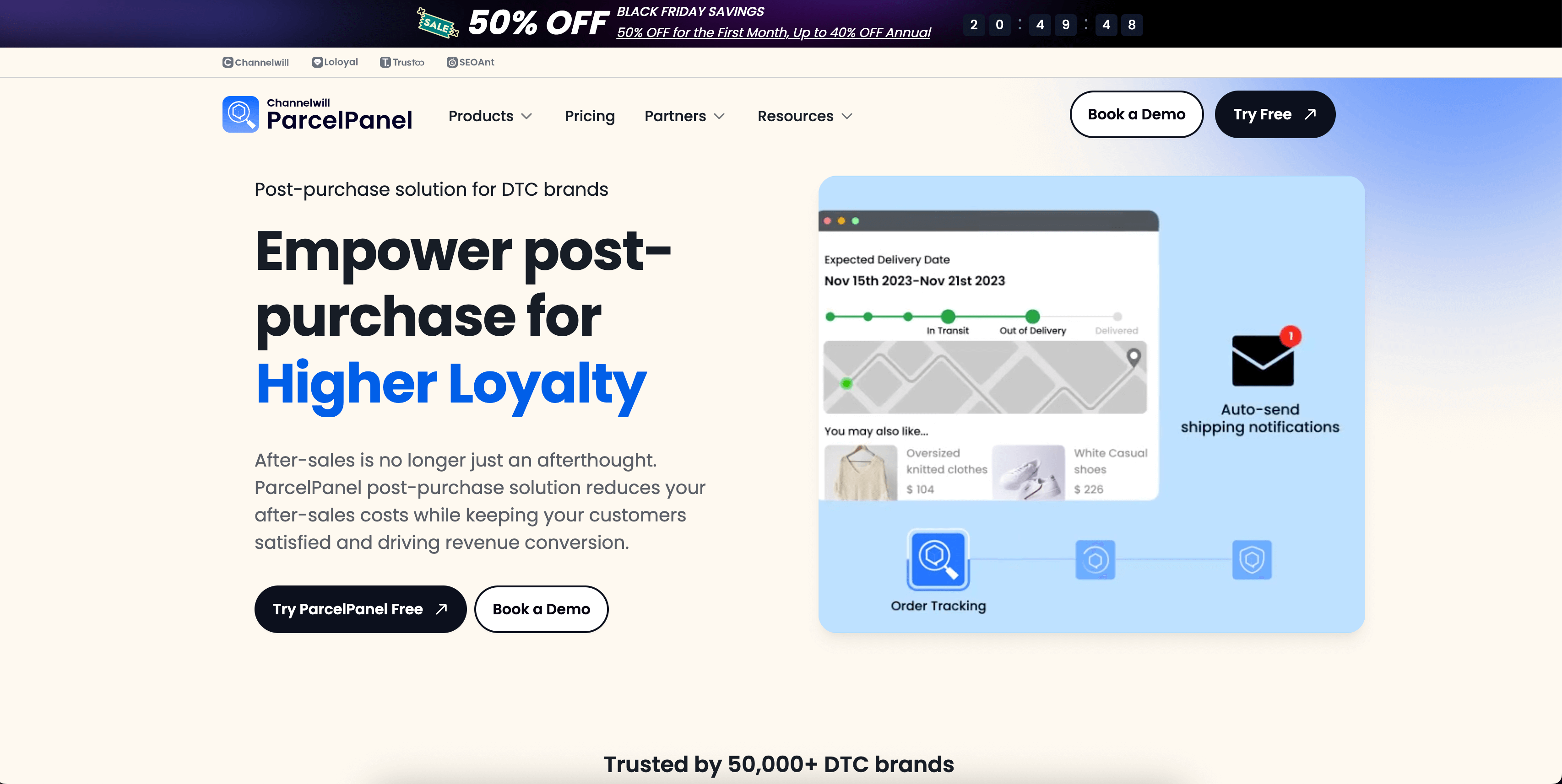 Omnisend integrations: ParcelPanel home page