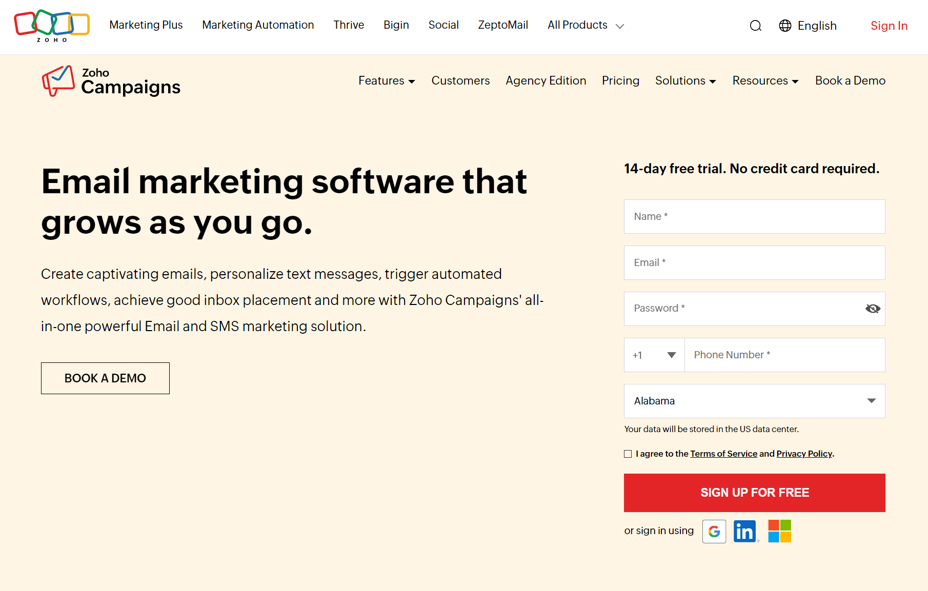 Cheap email marketing: Zoho Campaigns home page