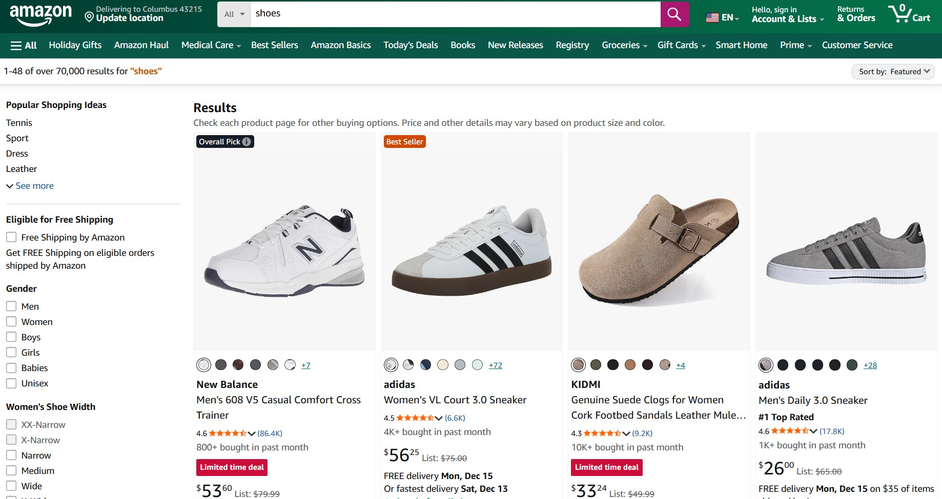 How to sell shoes online: Amazon product listing page that shows shoes