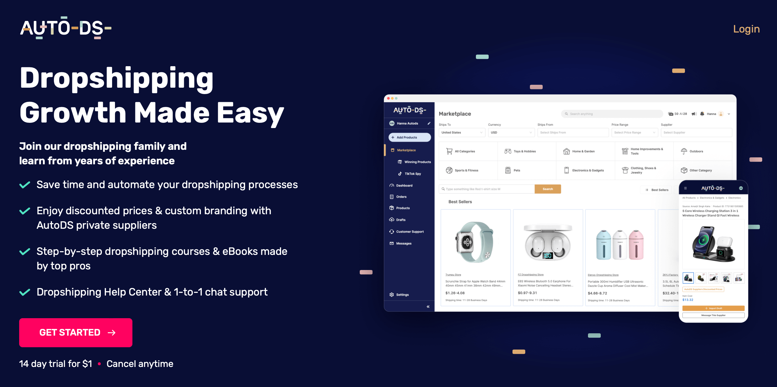 beauty dropshipping: autoDS homepage