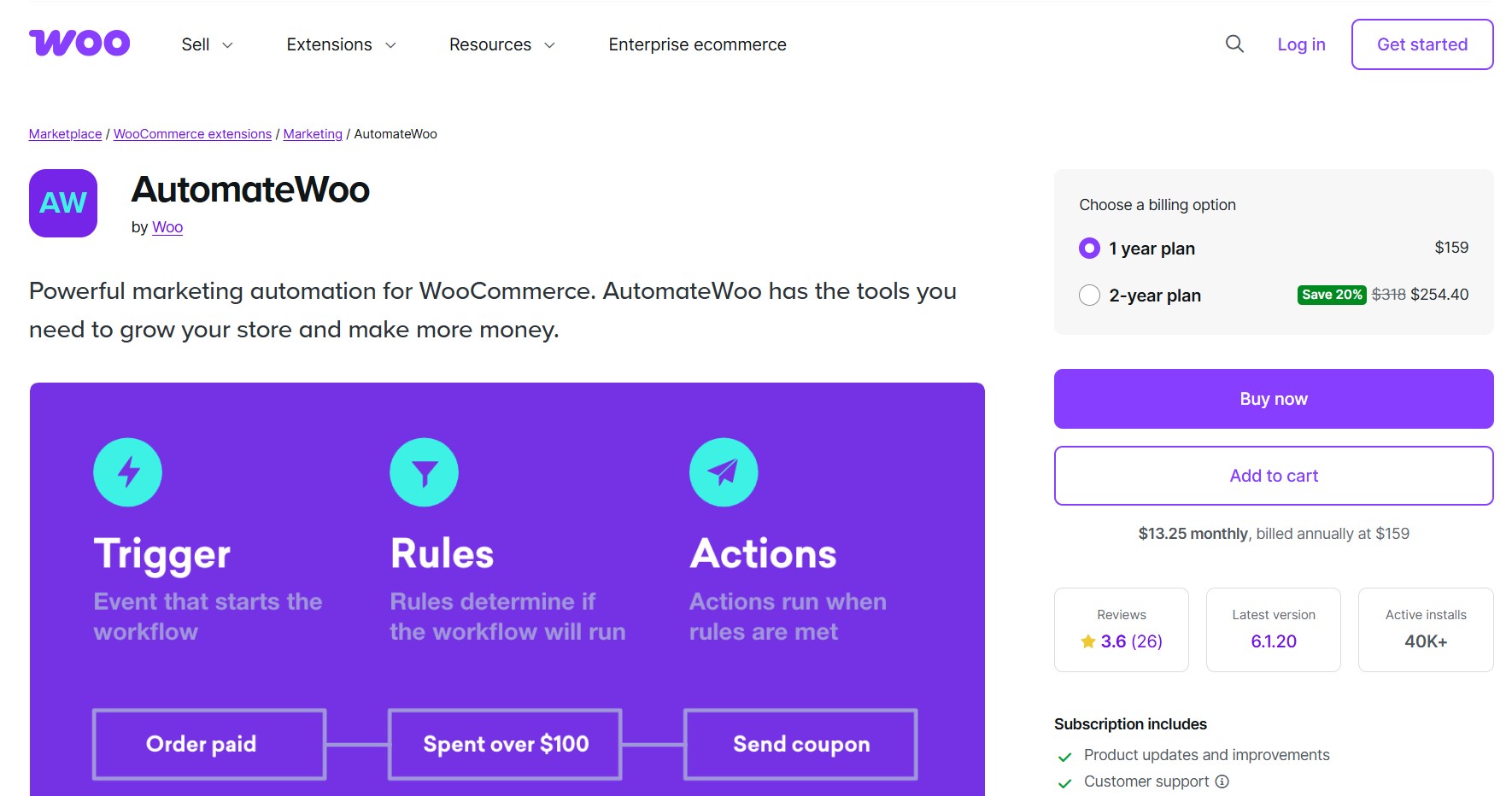 automatewoo plugin purchase page