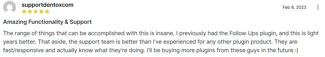 automate woo review with the headline "amazing functionality and support"