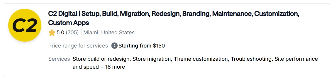shopify development services: C2 digital | setup, build, migration, redesign, branding, maintenance, customization, custom apps