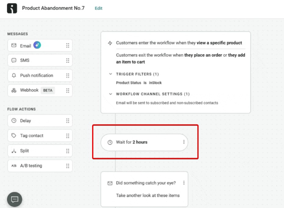 omnisend's automation dashboard where you can customize email send delays