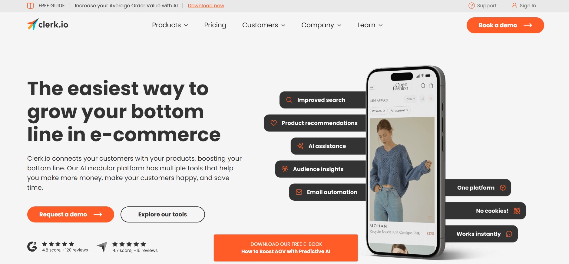 AI tools for dropshipping: Clerk.io home page