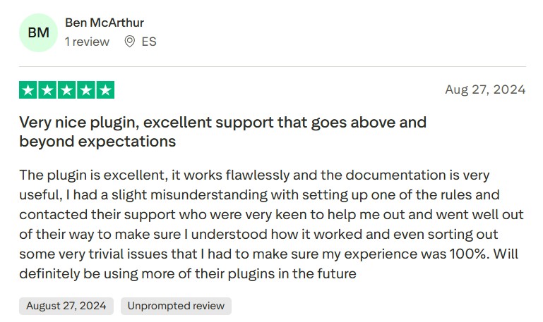 elex review with the headline "very nice plugin, excellent support that goes above and beyond expectations.