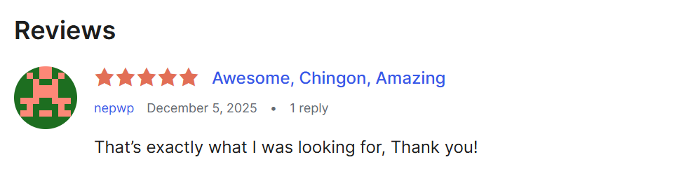 WooCommerce checkout plugins: a review saying "that's exactly what I was looking for, thank you"