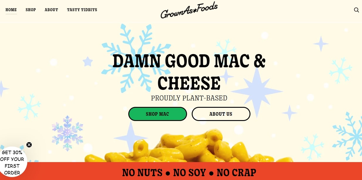 shopify food and beverage stores: Grown As Foods Home Page