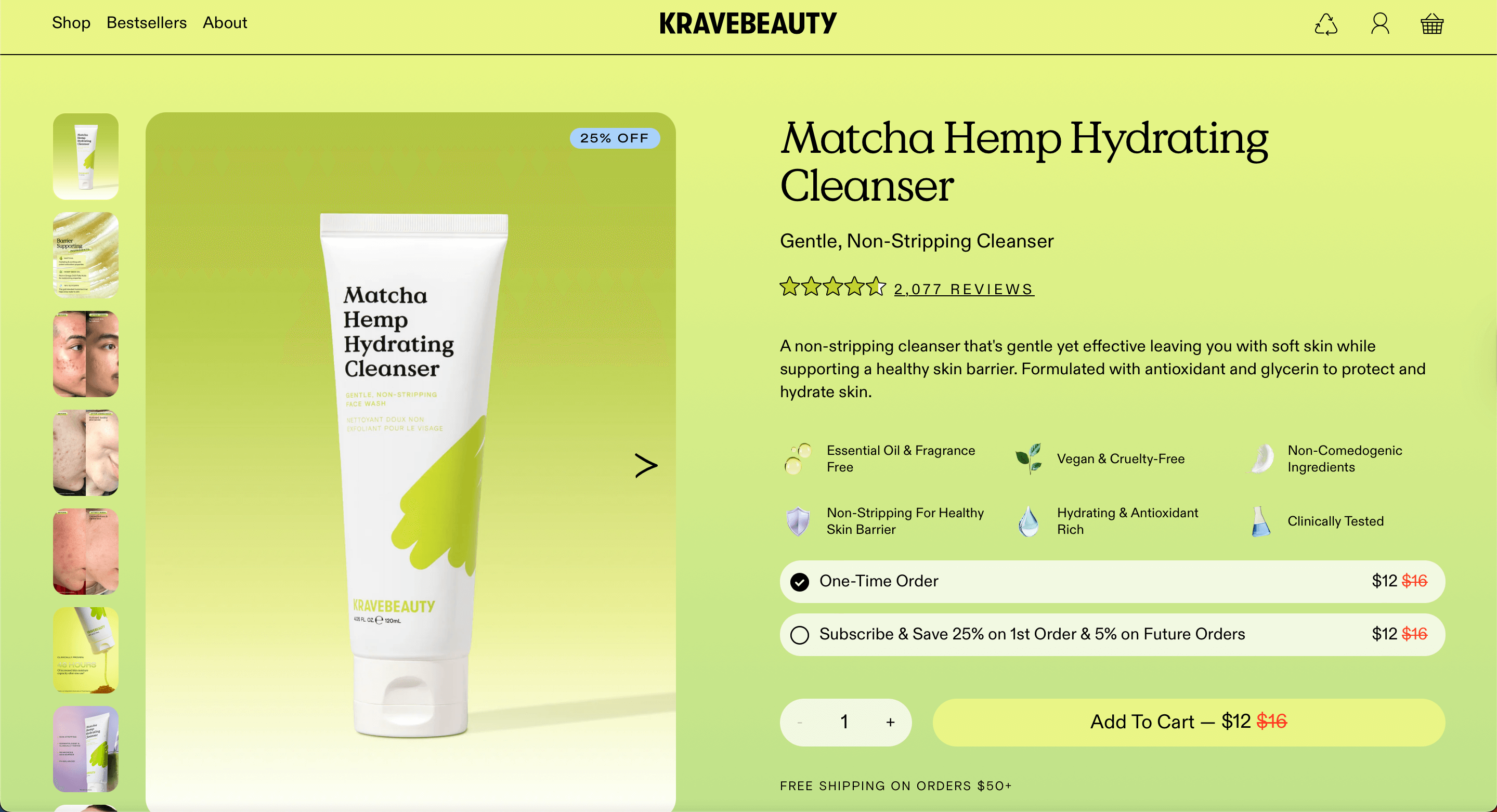 beauty dropshipping: product page that sells matcha hemp hydrating cleanser and markets clear product features