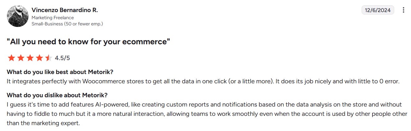 metorik's review with the headline "all you need to know for your ecommerce"