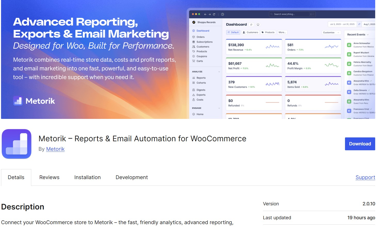 metorik plugin download page