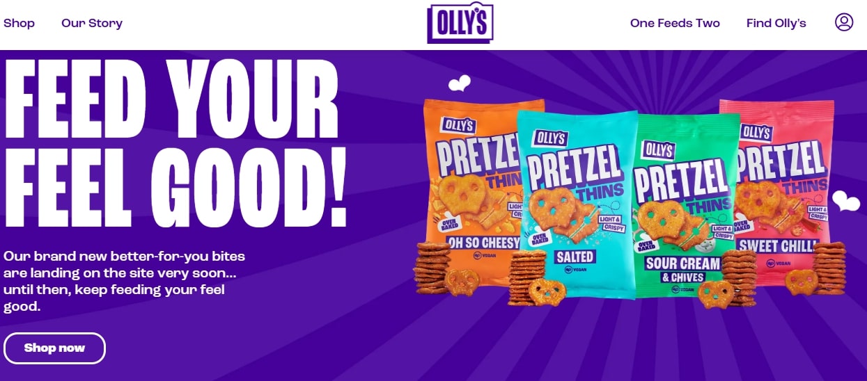 shopify food and beverage stores: Olly's Snacks Home Page