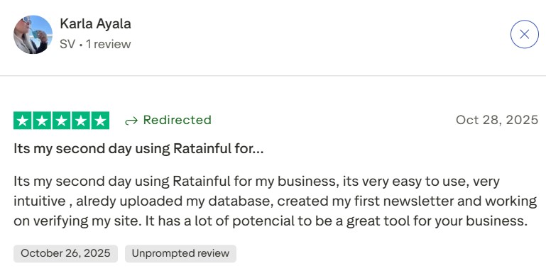 retainful review saying that its their second day using retainful and its very easy to use