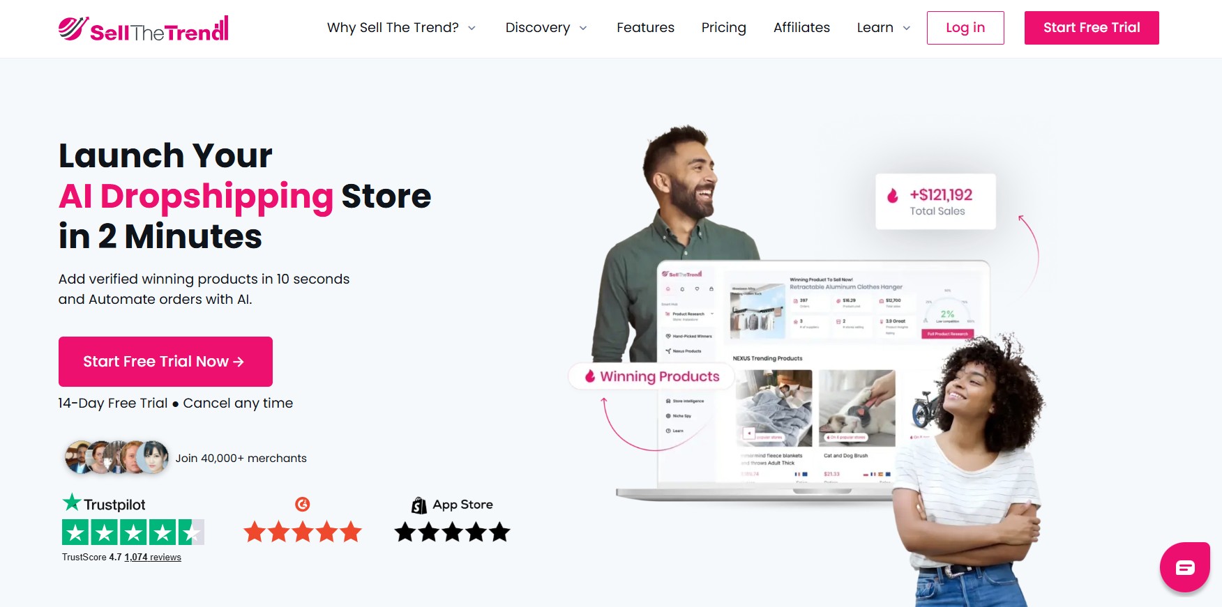 AI tools for dropshipping: Sell The Trend home page