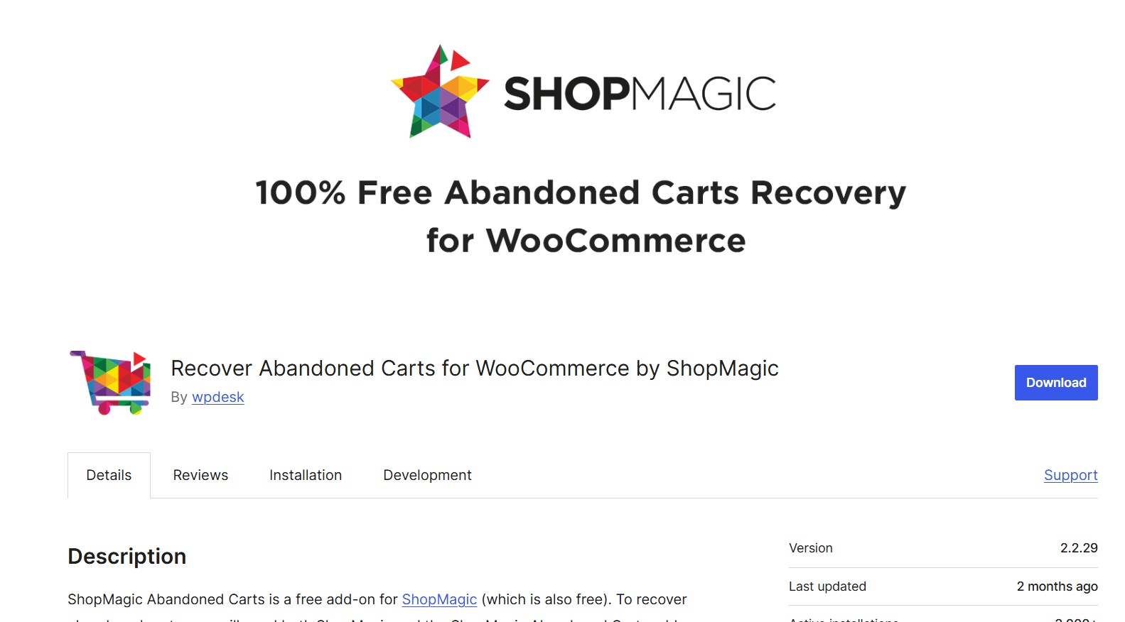 WooCommerrce abandoned cart plugins: shopmagic plugin download page