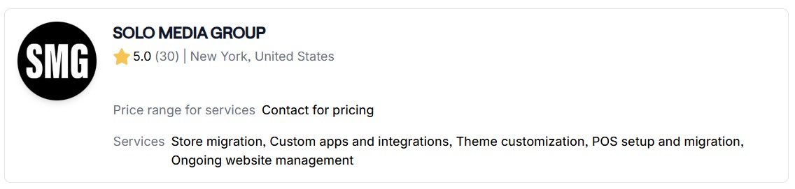 shopify development services:  solo media group