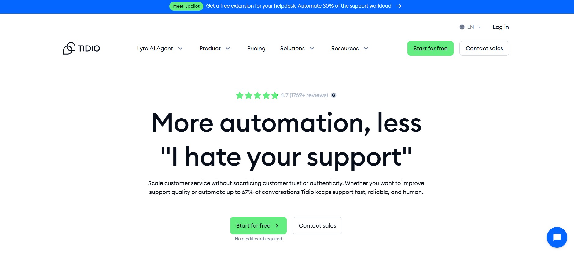 AI tools for dropshipping: Tidio home page