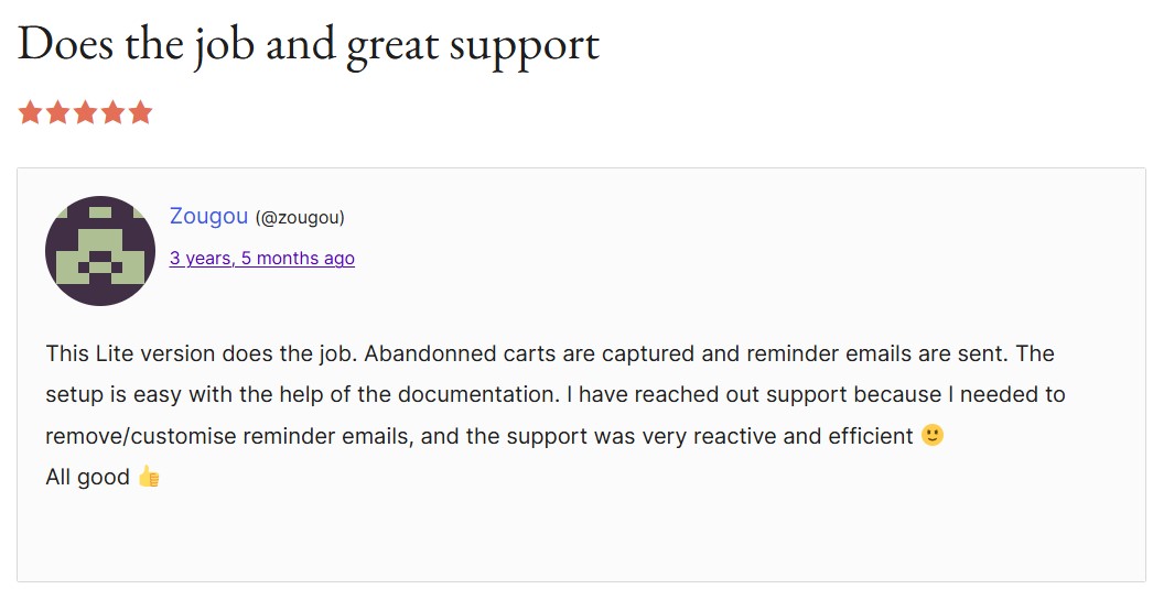 tyche review with the headline "does the job and great support"