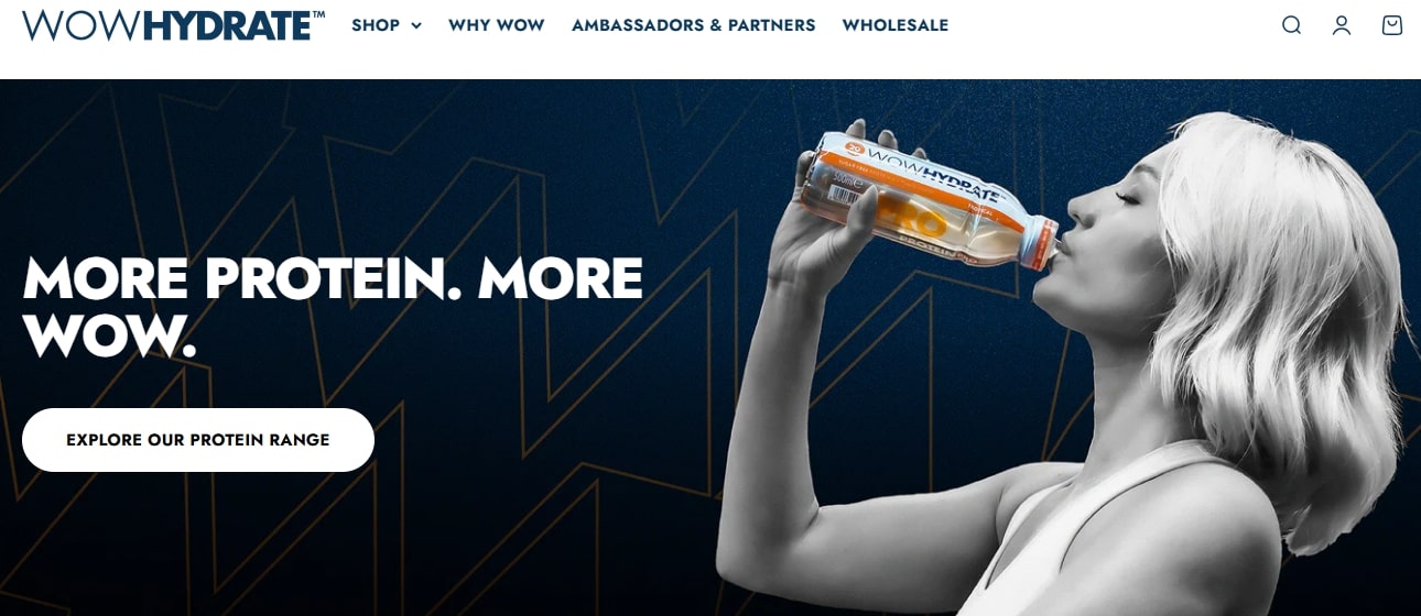 shopify food and beverage stores: Wow Hydrate Home Page