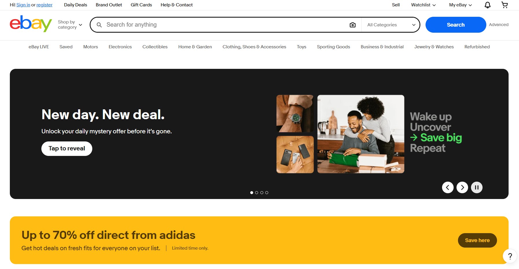 How to sell shoes online: eBay home page