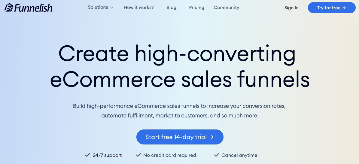 Shopify funnel builder: Funnelish home page