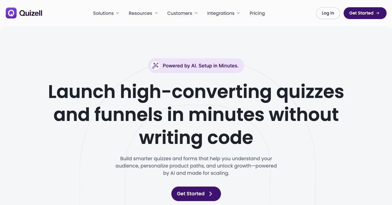 Shopify funnel builder: Quizell home page