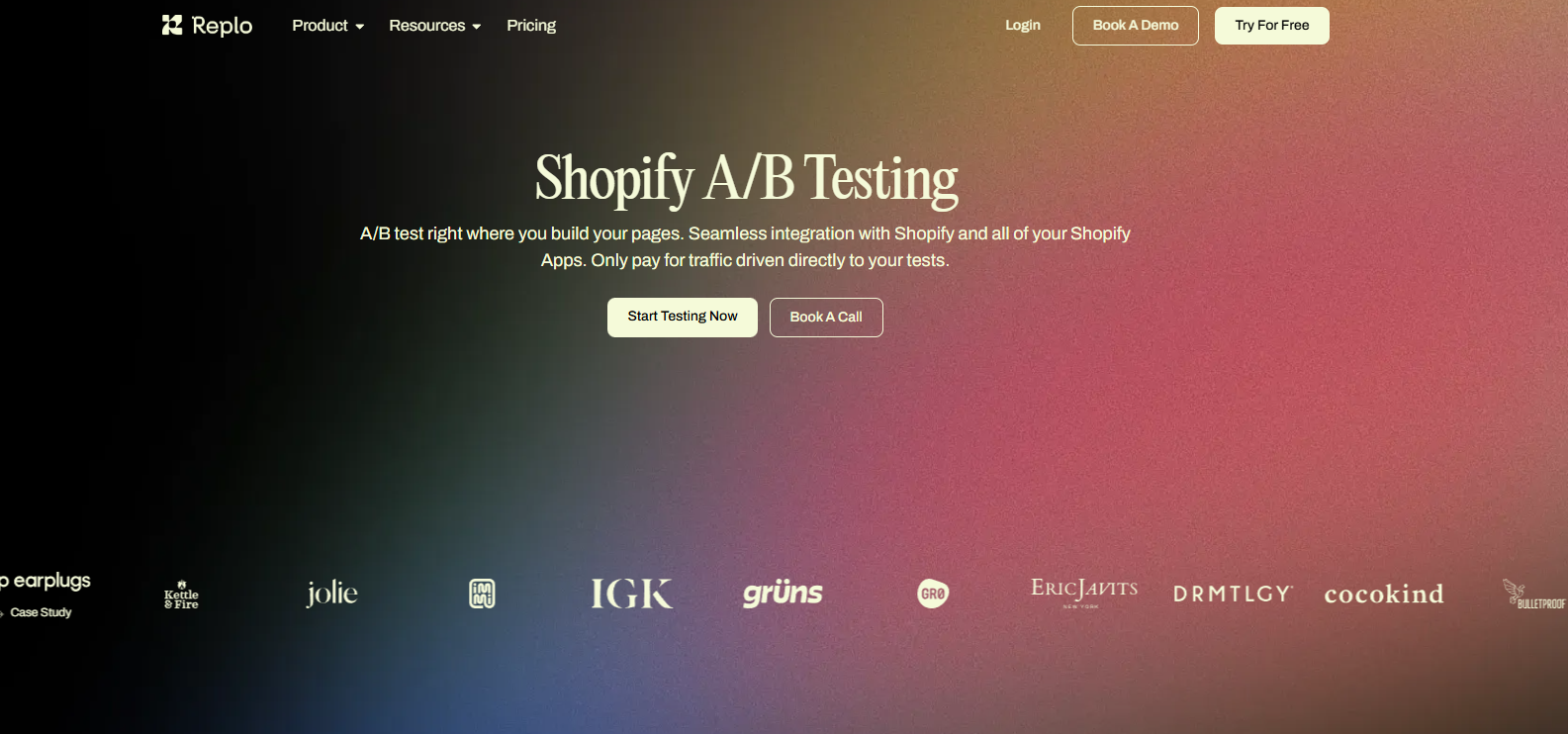 AB testing on Shopify: Replo a/b testing product page