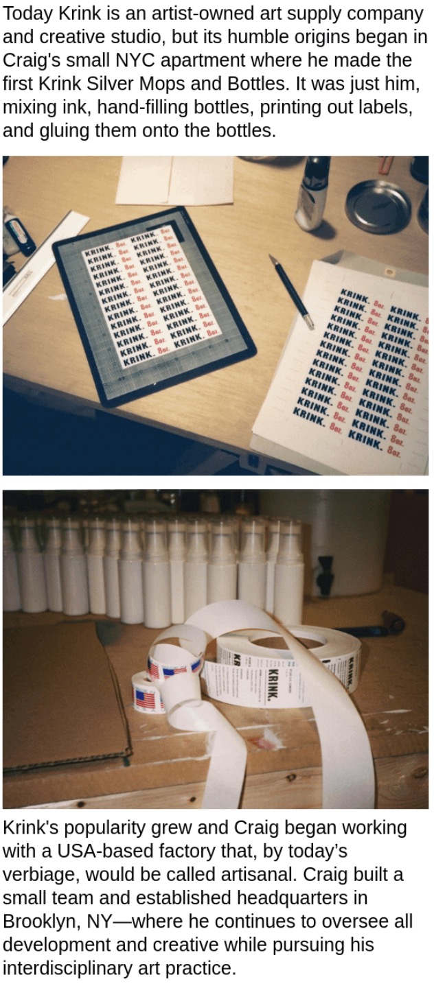 Thank you email templates: Two photos: one shows a table with a label maker and printed labels; the other shows hands assembling white markers with Krink labels, alongside a strip of labels and marker parts on a wooden surface.