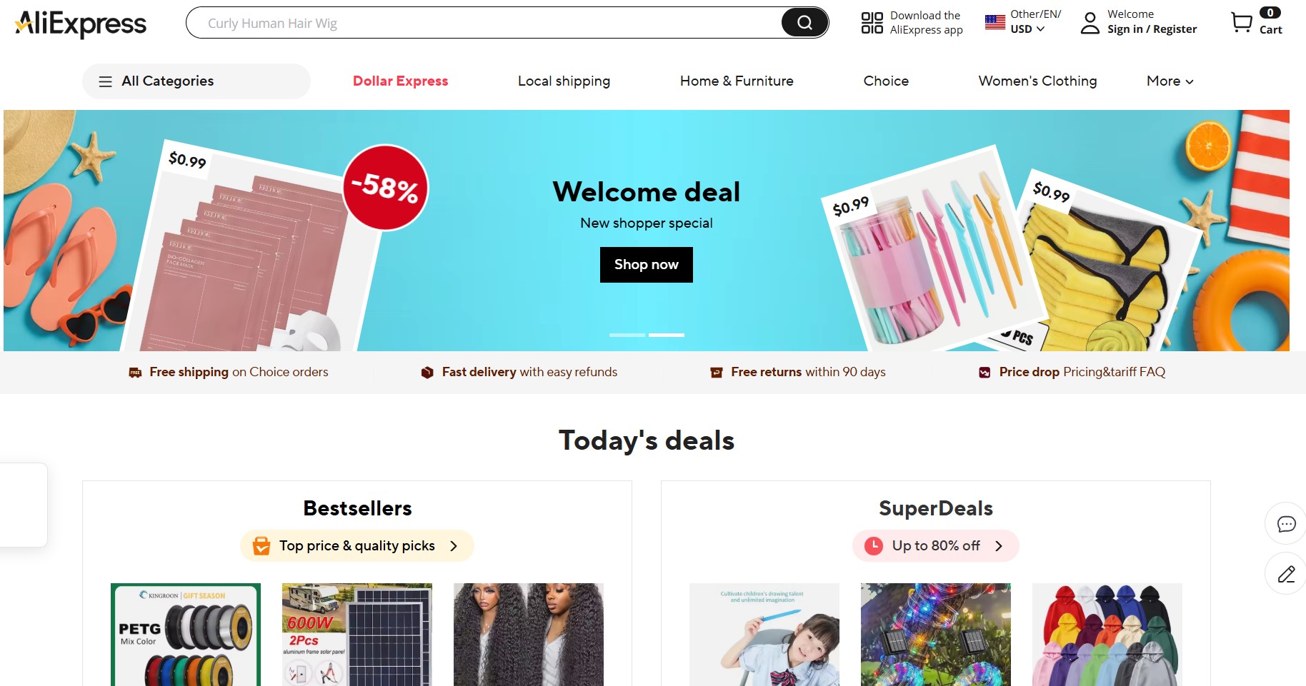Amazon dropshipping suppliers: AliExpress home page