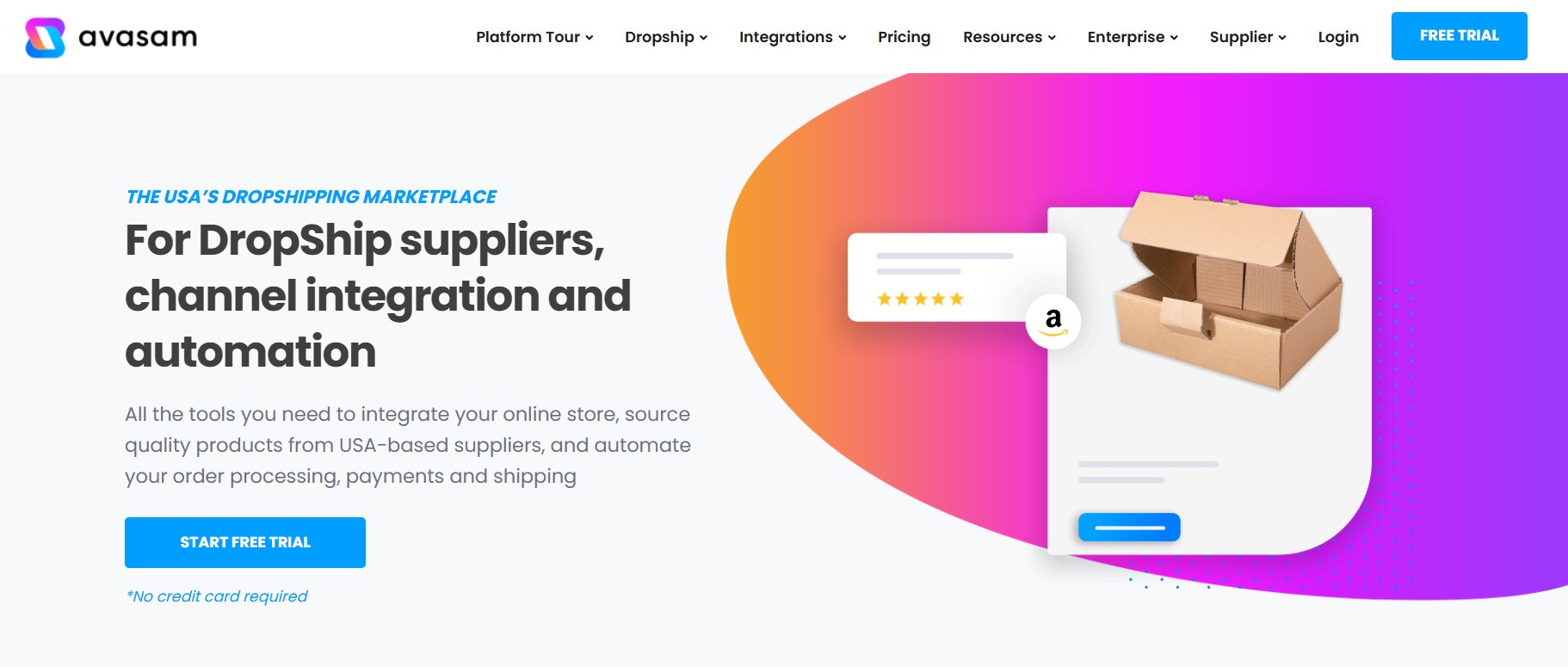 Amazon dropshipping suppliers: Avasam home page