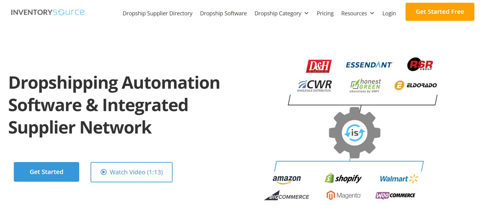 Amazon dropshipping suppliers: Inventory Source home page
