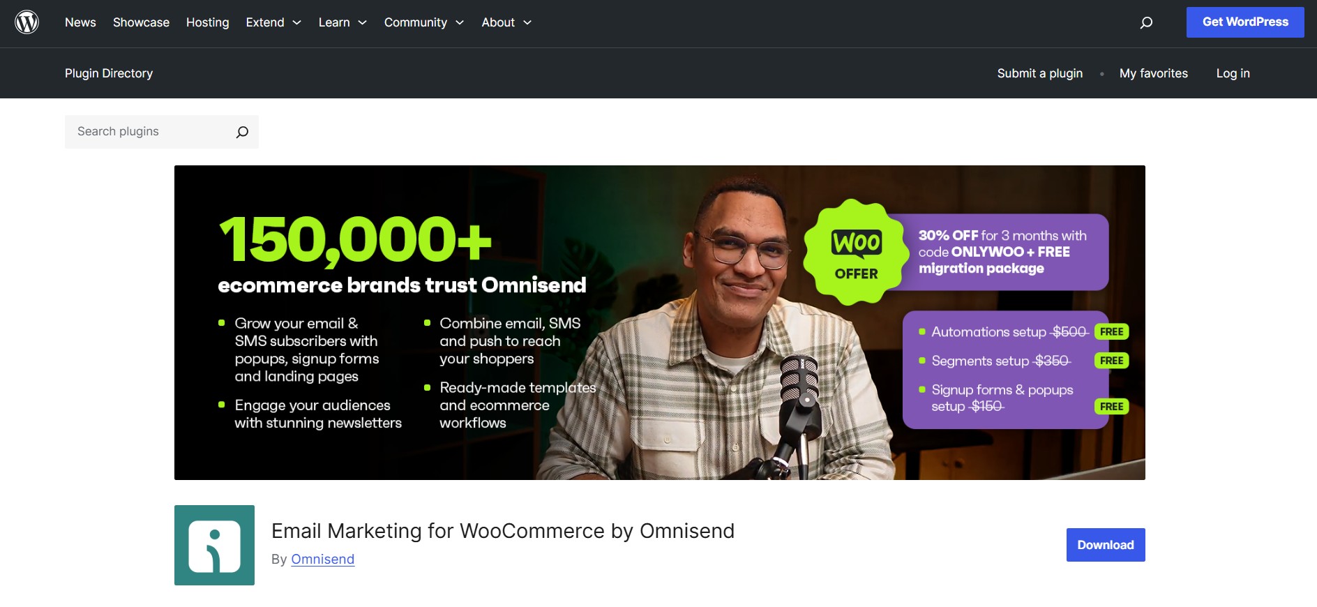 WooCommerce SMS marketing: Omnisend's email and SMS marketing automation tool's download page