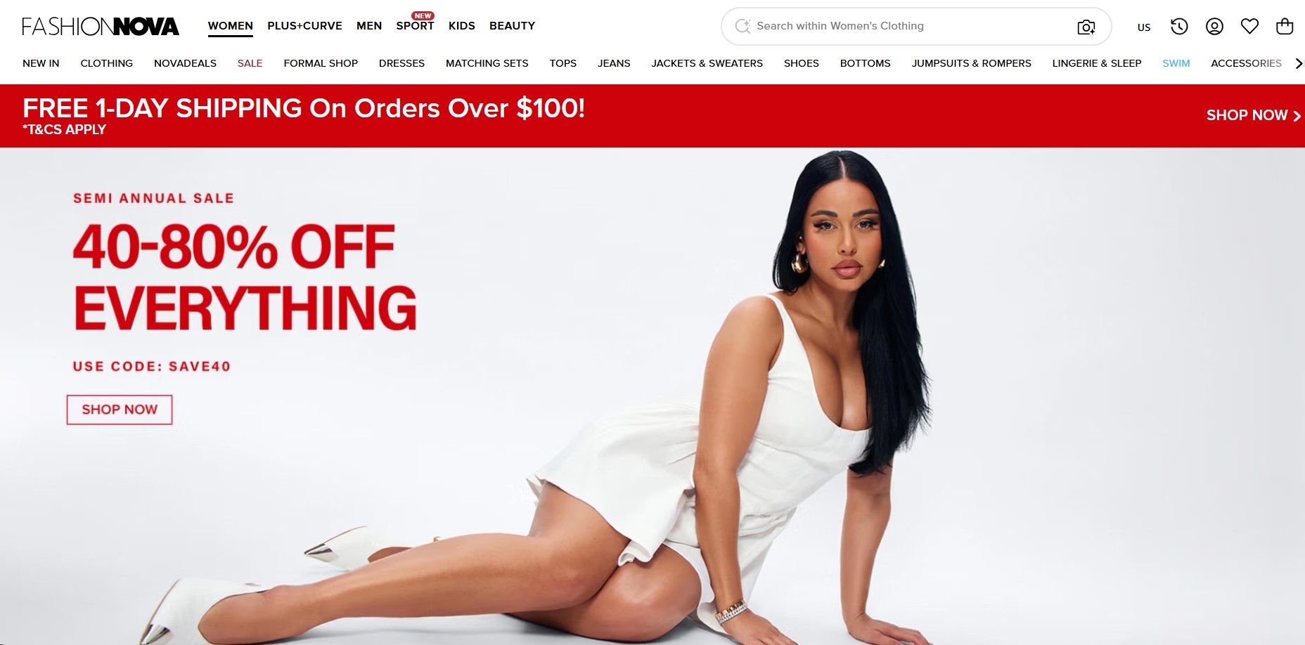 Shopify clothing stores: Fashion Nova home page