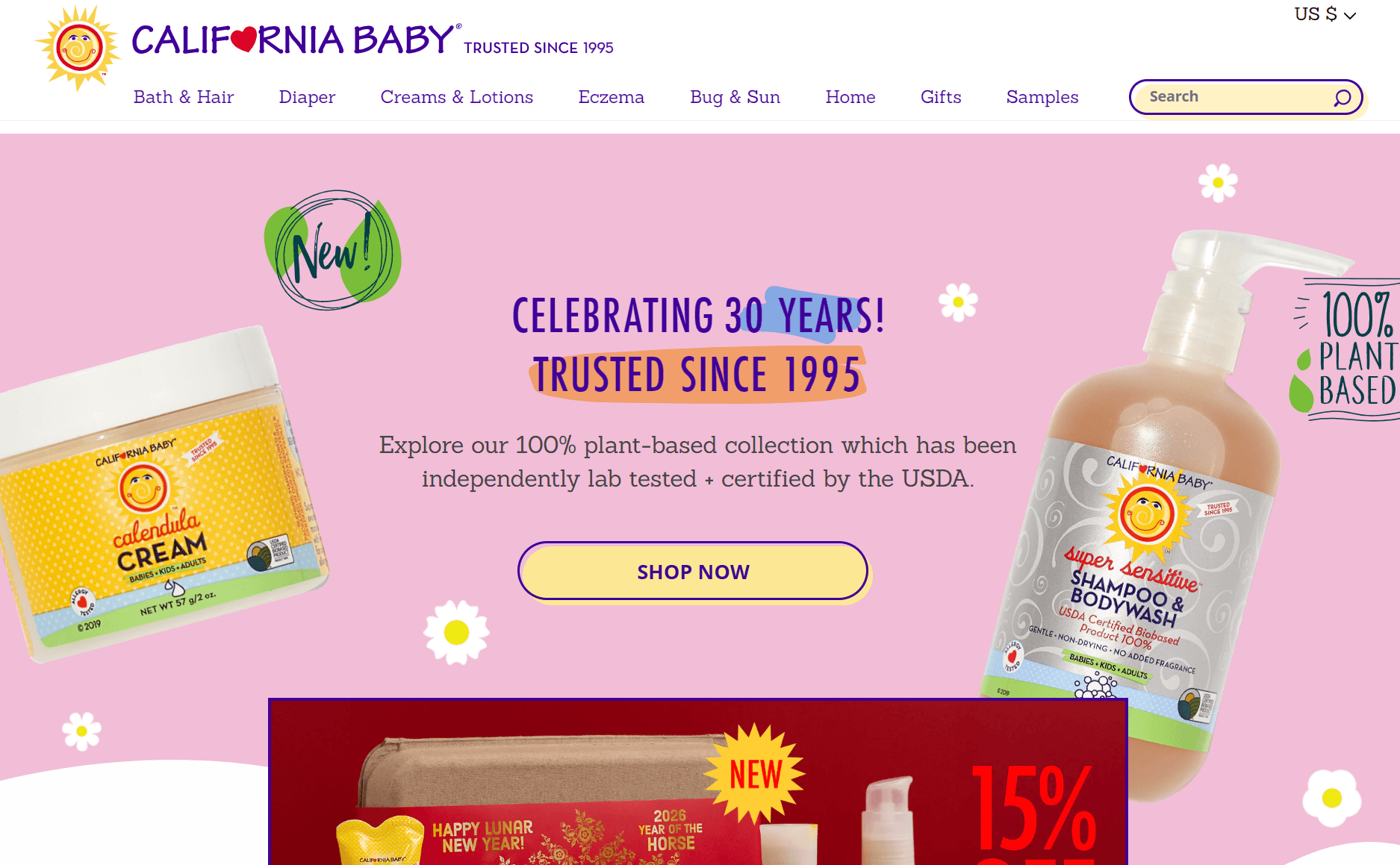 Shopify baby store: California Baby home page