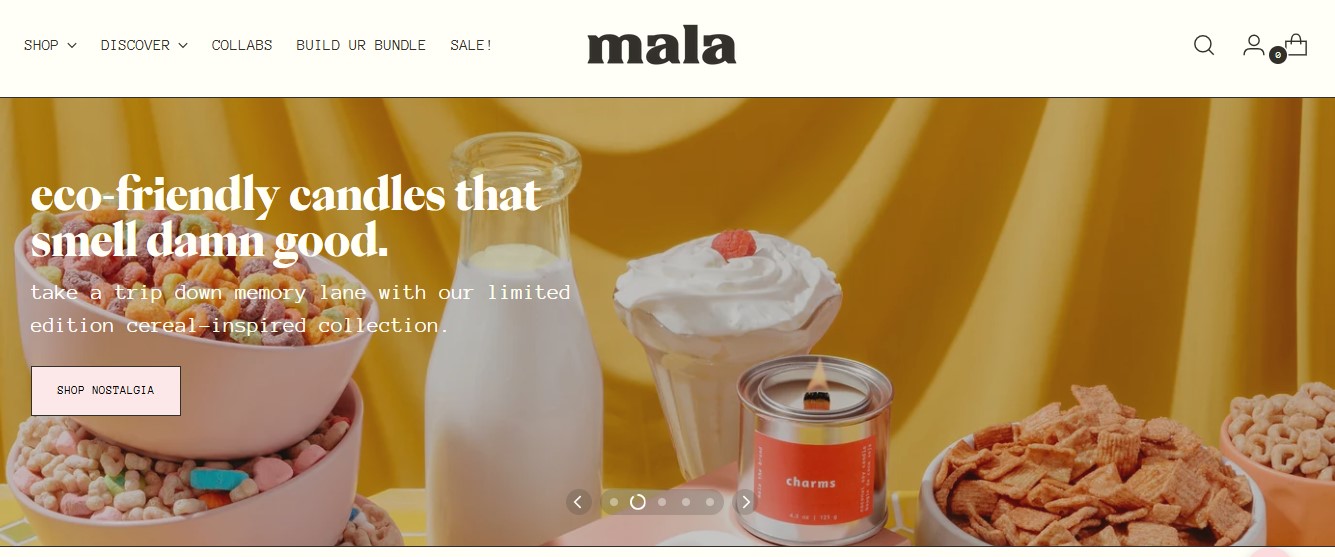 Shopify candle store: Mala the Brand home page
