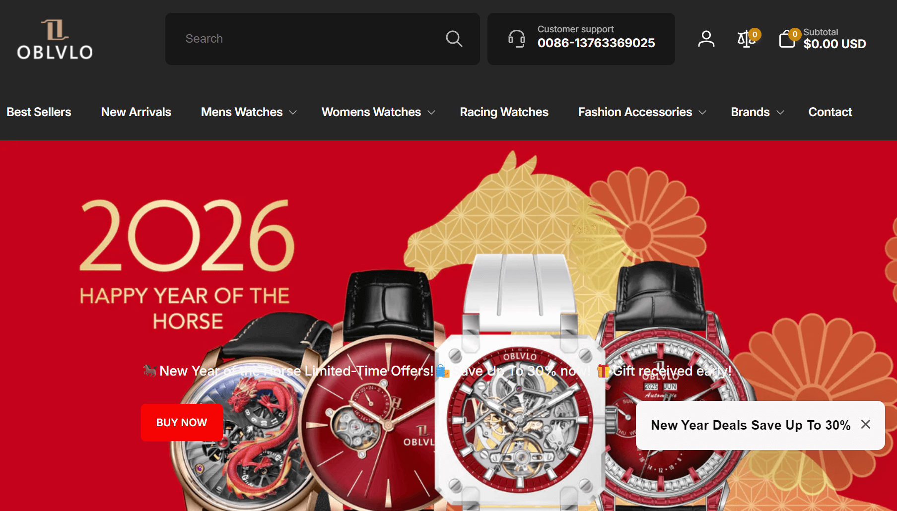 Shopify watch store: Oblvlo home page