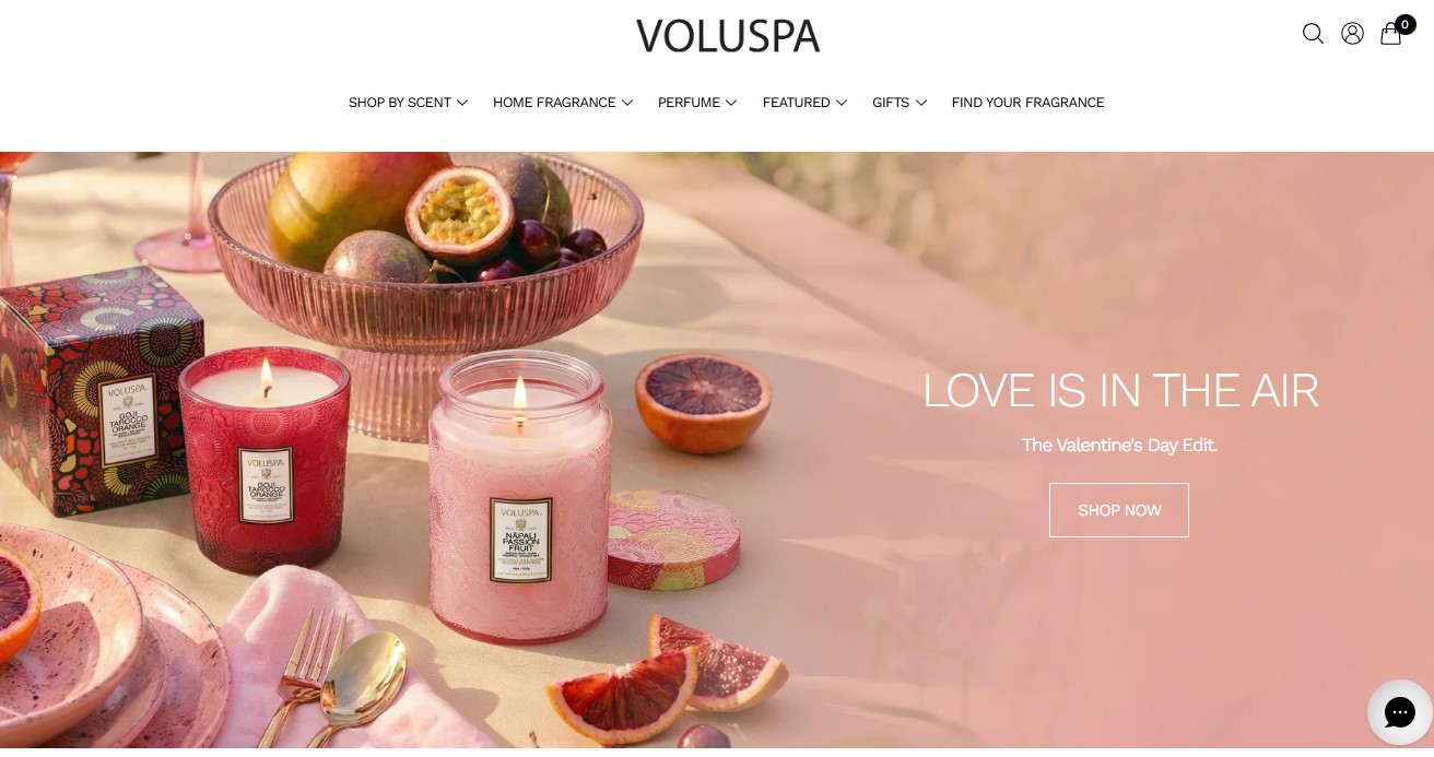 Shopify candle store: Voluspa home page
