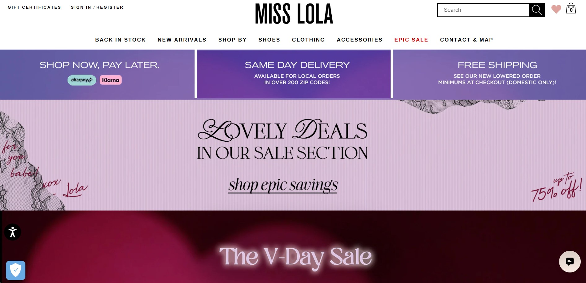 Shopify clothing stores: Miss Lola home page