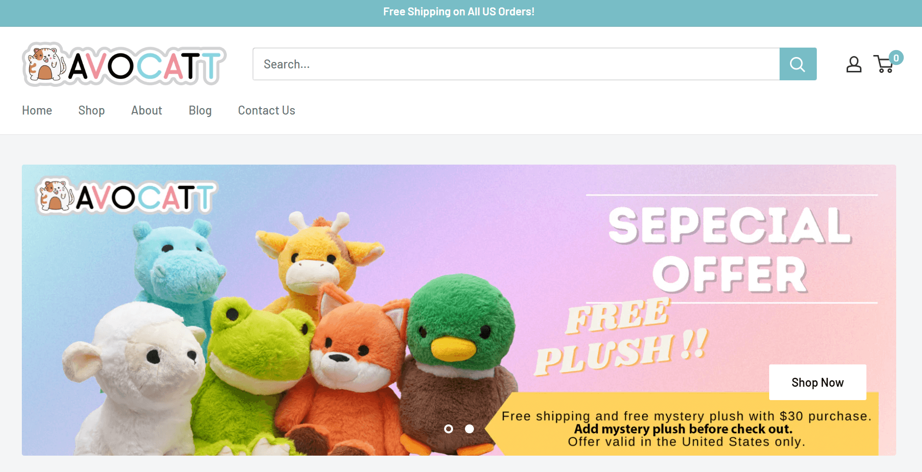 Shopify toy store: Avocatt home page